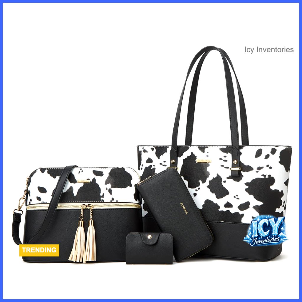Synthetic Leather Satchel Set With Wallet And Card Holder